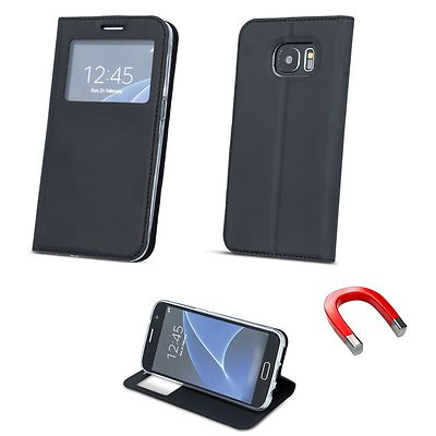 ^ Tasche Flexi Hülle Etui Case SMART LOOK FENSTER Apple iPhone 7 Plus SCHWARZ