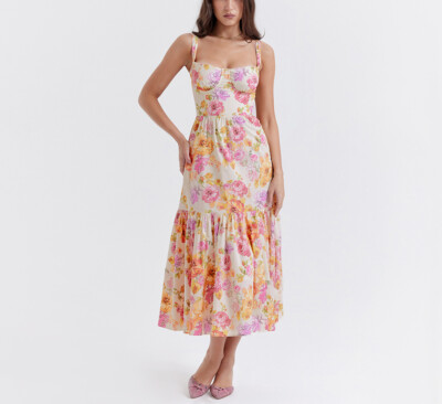 Women Sleeveless Off Shoulder Floral Print Backless Slip Party Long Dress |  eBay