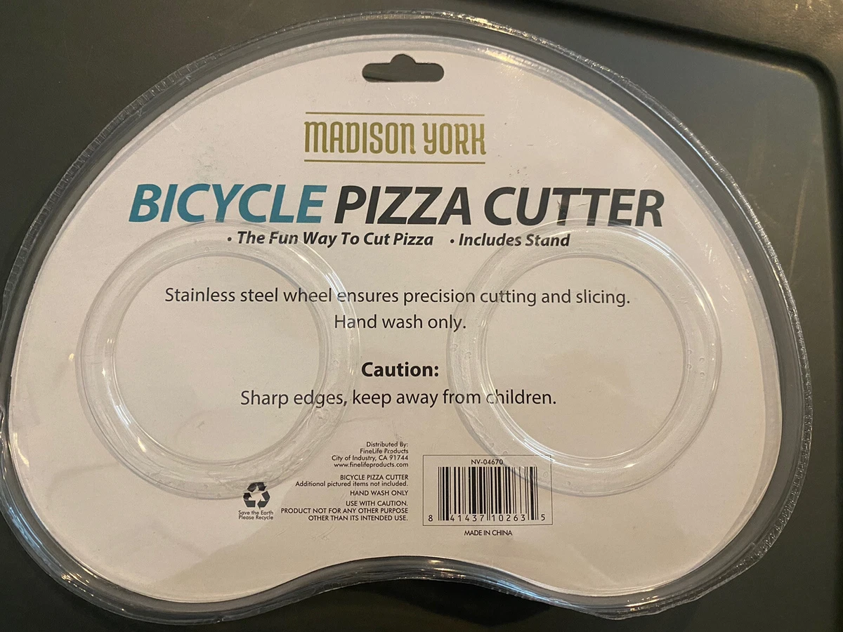 Pizza Cutter Bicycle Novelty Gadget with Stand Red Orange Black
