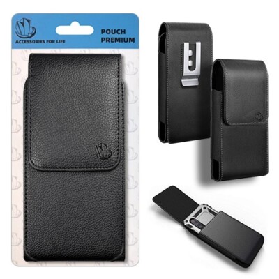For Nokia G300 (6.75''x3.50'') Black Leather Vertical Holster Pouch Belt Clip Case