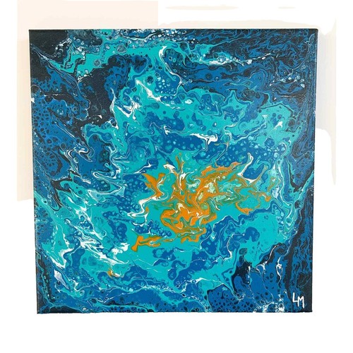 ROSALIA BLASCO ORIGINAL ACRYLIC ON PAPER BLUE ABSTRACT PAINTING