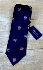 POLO Ralph Lauren US Open Men's Tie 100 Silk Navy Blue Crest Made in Italy NWT