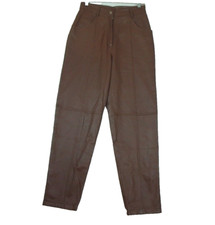 Vtg 90s Together Brown Leather High Rise Tapered Leg Pants Jean Womens Size 8