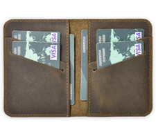 men women wallet purse cow Leather ID Card holder bifold bag brown coffee Q435