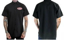 TCB Button Up Mens Mechanic Work SHIRT Punk Metal Rock country tattoo Auto Elvis