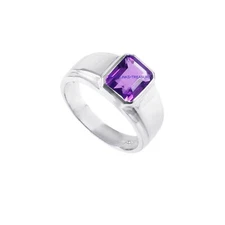 Natural Amethyst Gemstone With 925 Sterling Silver Ring For Men's #1243