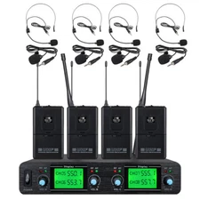 4 Channel Wireless Microphone System UHF 4 Lavalier 4 Bodypacks 4 Headset Church