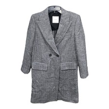 Mango Herringbone Wool Blend Black Grey Coat Collared Single Button | Size Xs