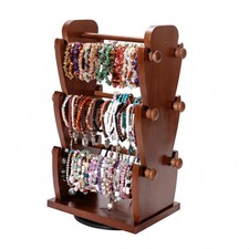 Two-Sided Rotating Wooden Jewelry Bracelet Holder Display Stand with 6