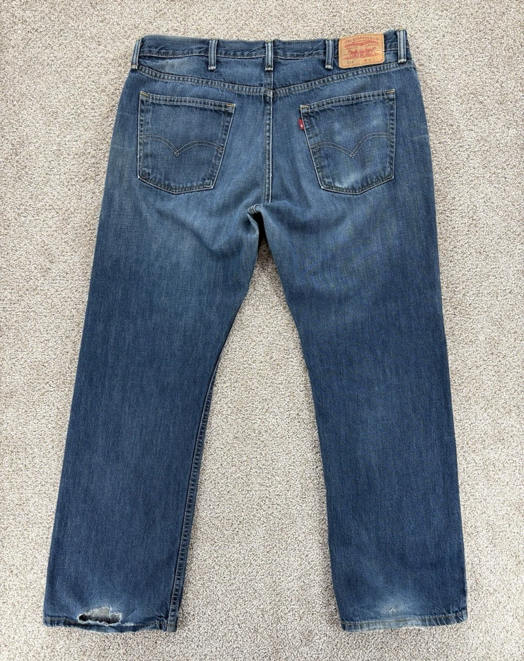 Pantalones de mezclilla Levis 514 para hombre 38x30 azul calce recto lavado medio algodón trabajo desgastado Foto 2 de 4