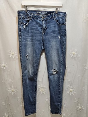 Old Navy Women Size 14 Blue Jeans Denim Rockstar Destroyed Fashion Mid-Rise Cute