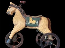 ANTIQUE VINTAGE HAND-CARVED WOODEN HORSE TRICYCLE