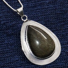 925 Silver Plated Trending Silver Obsidian Necklace Gemstone Size 18" AU J331