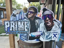 BRAND NEW Prime Hydration Drink Future Freeze 2 Sided Cardboard Sign