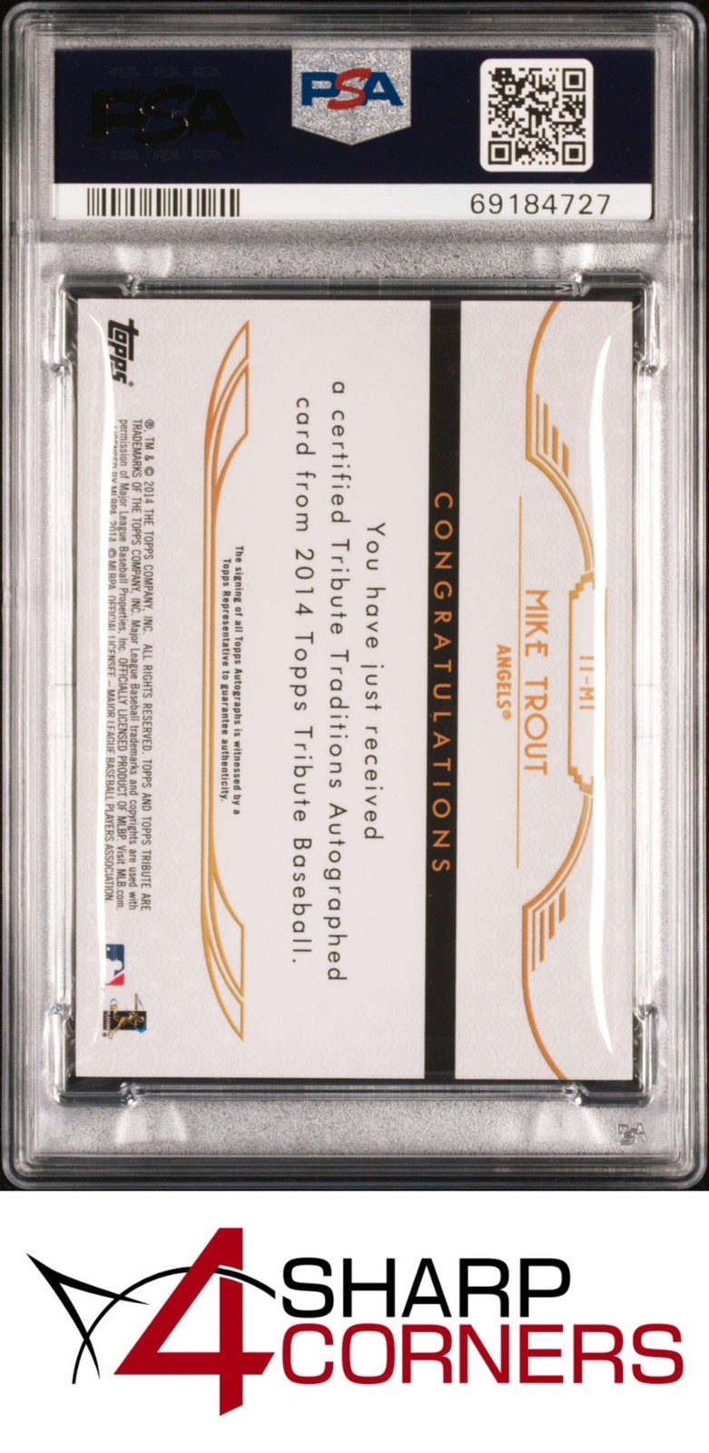 2014 TOPPS TRIBUTE TRADITIONS AUTO GREEN #TT-MT MIKE TROUT PSA 9 DNA AUTO 10 view 2