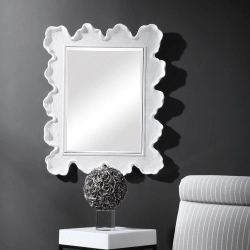 Rectangular Vanity Wall Mirror Coastal Beveled White Frame 27 1/4" Wide Bathroom - Picture 5 of 7