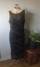 Vintage Black Scala Beaded Silk Dress With Ribbons Of Silver