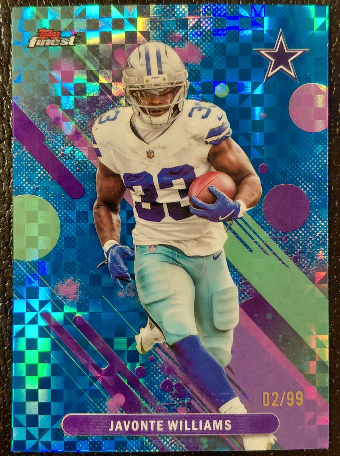 2025 Topps Finest Common Javonte Williams #74 Blue X-Fractor /99
