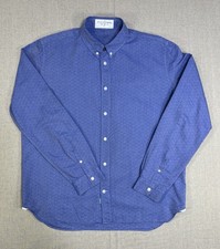 Paul Smith Red Ear Shirt Mens Large Blue Textured Cotton Button Down Long Sleeve