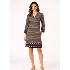 Jude Connally Lexi Hexagon Geo Black V-Neck Shift Dress NWT Size L