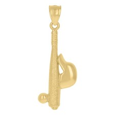 10kt Yellow Gold Diamond-Cut Textured Baseball Bat Ball Cap Sports Charm Pendant