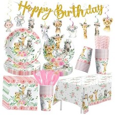 Safari Birthday Decorations Girl, Jungle Animal Party Supplies, Paper Plate,