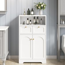 Bathroom Wooden Floor Cabinet Storage Organizer 2 Drawers Cabinet 2 Doors White