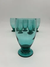 Set Of 6 CRISTAR Green Blue TURQUOISE FOOTED WATER GOBLET GLASSES 12 oz 5.25"