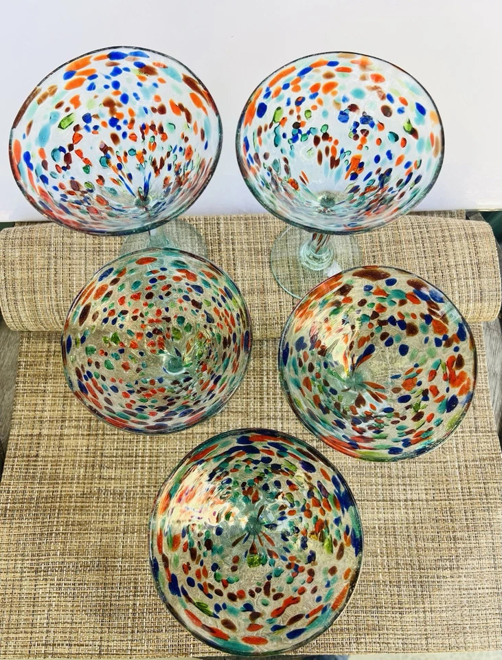 "Juego de 5 vasos de martini confeti de 7"" con guijarros de colección ~ vajilla mexicana soplada a mano" Foto 4 de 4