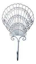 Coastal Ocean Blue Scallop Sea Shell Bath Decor Wall Hook Wire Hanger