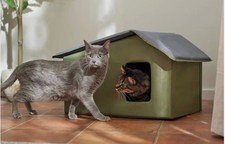 Frisco Extra Wide Indoor Heated Covered Cat House Green Cozy Pet Shelter