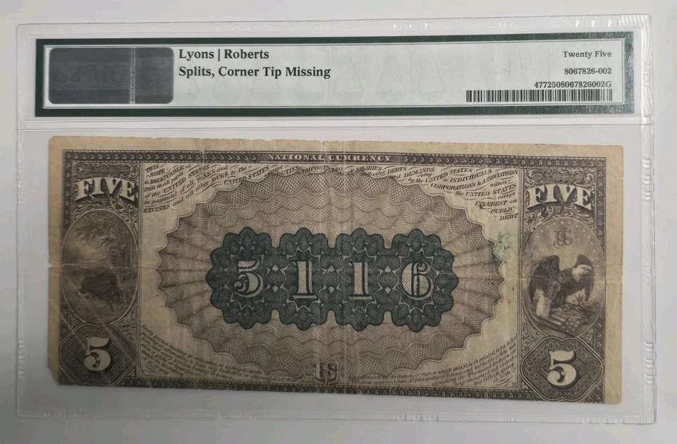 1882 Brown Back $5 Fletcher NB Indianapolis, IN Ch 5116 National Banknote PMG 25 - Image 3 of 4