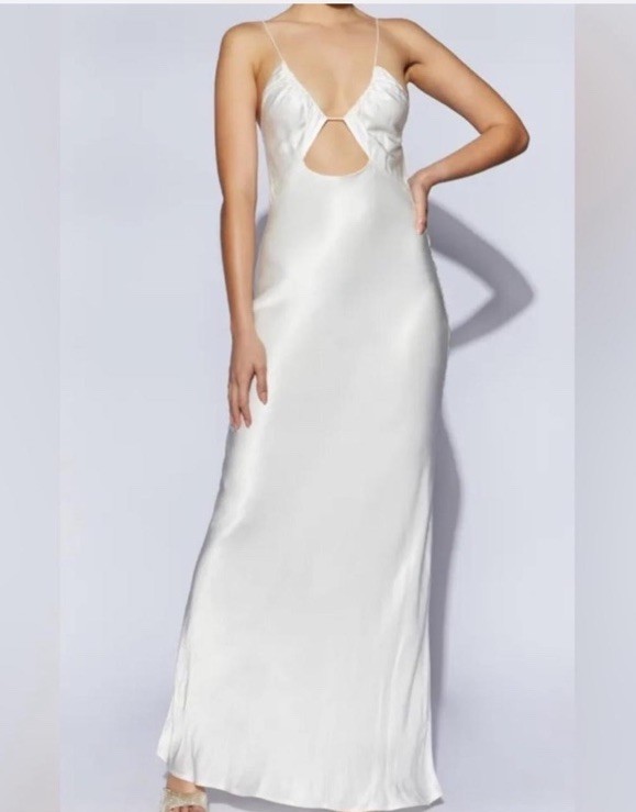 Meshki White Sadi Satin Cut Out & Open Back Maxi Dress Size XS EUC Wedding Guest