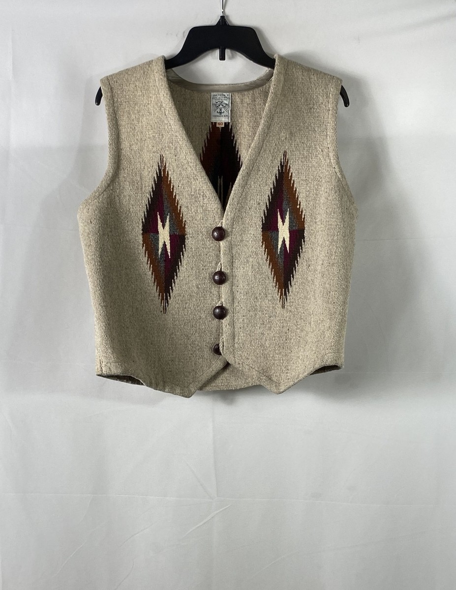 Ortega's Men's Vintage Chimayo Hand Woven Wool Vest Beige