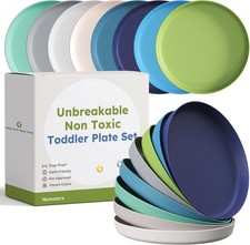 Unbreakable Toddler Plates for Kids Baby Set of 8, 7.8" Ceramic-like Kids