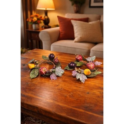 Vintage Fruit Candle Rings Set of 2 Grape Apple Pear Wreath Decor
