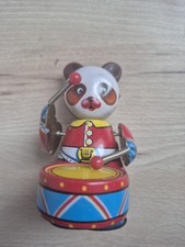 Vintage Blechspielzeug Trommelnder Pandab&auml;r aufziehbar, Lithografie 80er-Jahre