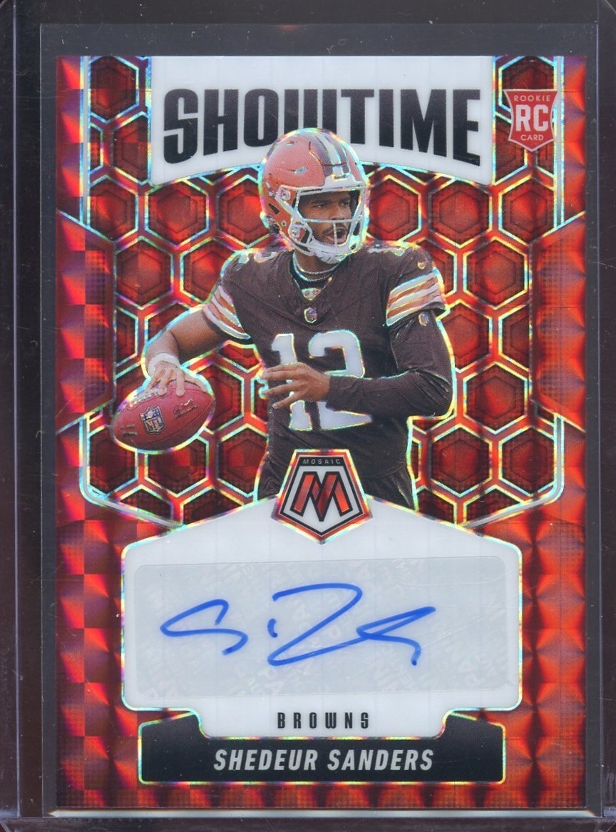 2025 Mosaic Shedeur Sanders Showtime RED MOSAIC Rookie RC Auto #'D 32/199 BROWNS