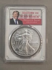 2019 $1 SILVER EAGLE PCGS MS70 FDI HISTORY IN YOUR HANDS DONALD J. TRUMP LABEL