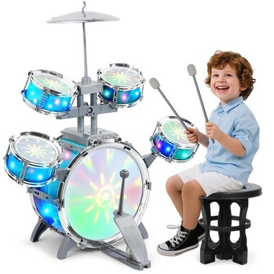 LeeQee Drum Set for Kids 1-3, Jazz Drumset for Toddler 3-5 Vibrant Aurora Lig...