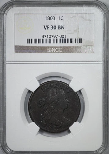 1803 Draped Bust Large Cent 1C NGC VF30BN