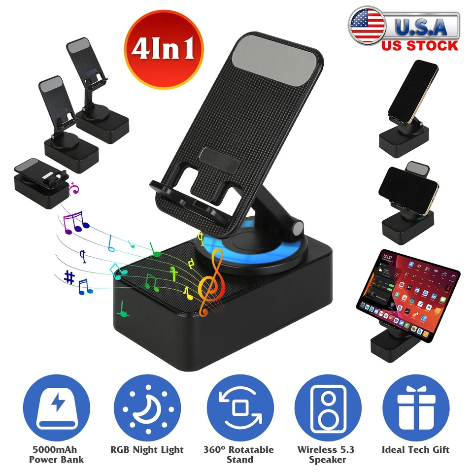 Alto-falante de indução sem fio com suporte para telefone luz ambiente RGB - Imagem 4 de 4