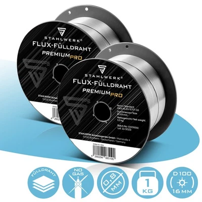STAHLWERK Fil de soudage MIG MAG Fil fourré E71T-GS Ø 0,8 mm/1 kg 2 X D100 Rouleau NoGas