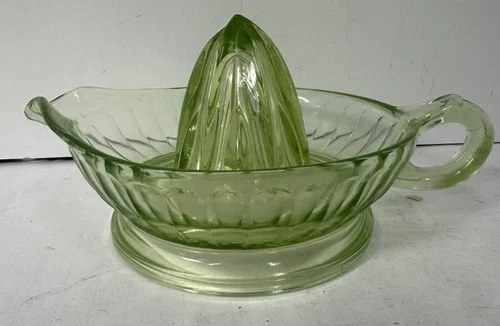 Vintage Vaseline Uranium Green Depression Glass Citrus Juicer Reamer 8 1/2” READ