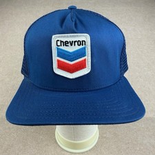 Vintage Chevron Trucker Hat Snap Mesh Cap XL Riverside Blue Gas Oil Patch USA