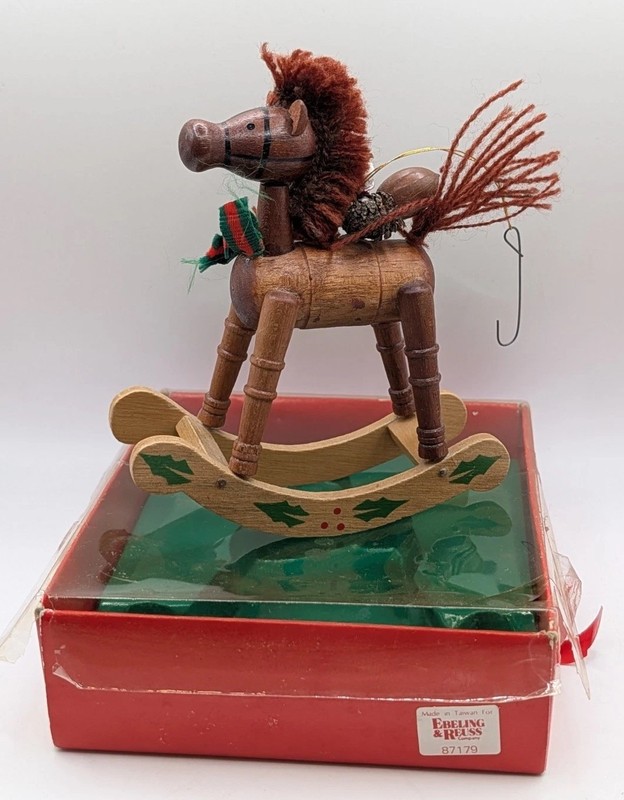 Vintage Ebeling & Reuss Wooden Rocking Horse Christmas Ornament