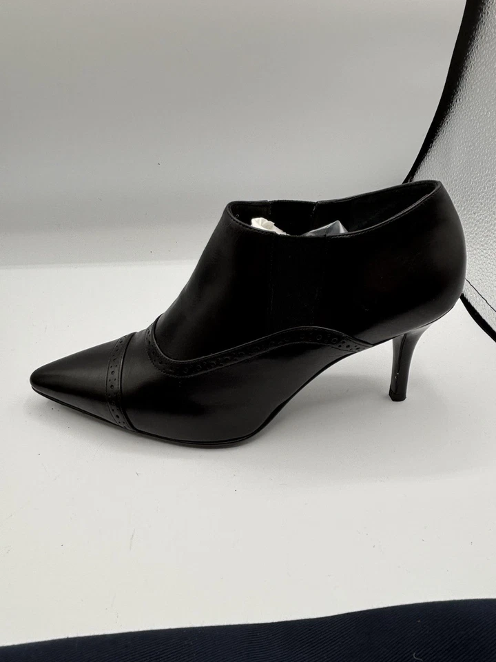 Ralph Lauren Etiqueta Púrpura Negro Oxford Cuero Botín Tacones Talla 7 Italiano Nuevo Foto 4 de 4