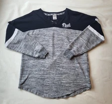 Victoria's Secret Pink Shirt Varsity Logo Pullover M Gray Black Long Sleeve 