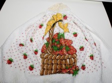 Vintage Hand Dish Towels Kitchen Crochet Retro Top Hanging Strawberry Basket