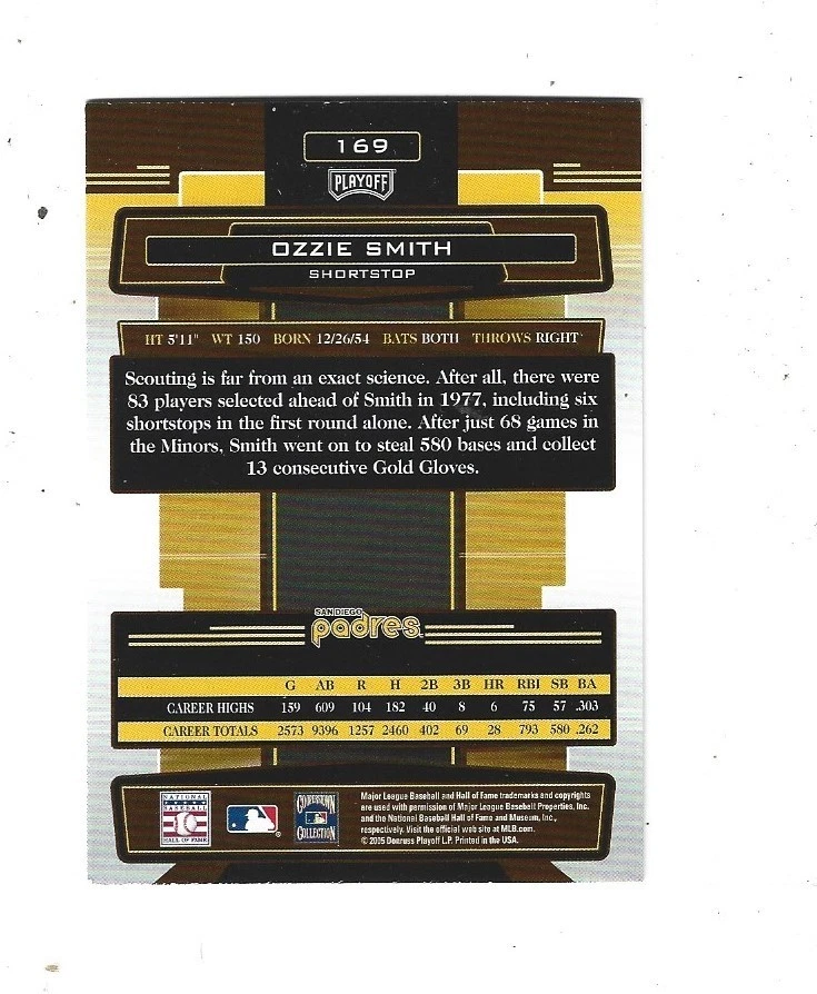 2005 Absolute Memorabilia #169 Ozzie Smith SAN DIEGO PADRES - Image 2 of 2